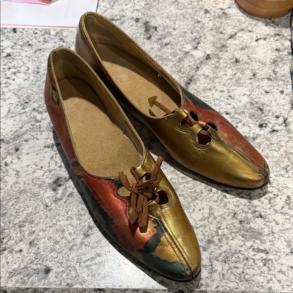 Multicolor Vintage JoHansen Pewter Women's Lace-Up Flats